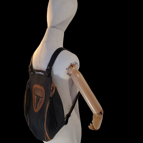 Handcrafted Genuine Leather Black and Brown Backpack Bag - Picture 7 of 8